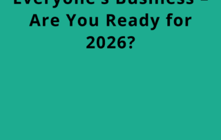 Business professionals discussing cybersecurity strategy with a transparent digital shield and lock icons overlay; bold headline reading “Cyber Risk is Everyone’s Business”