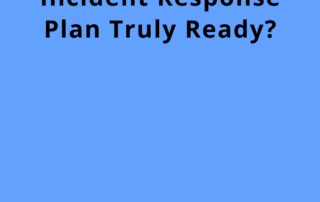 A cybersecurity-themed graphic showing a person working at a computer with digital data visuals in the background. The text highlights the importance of updating and testing a Cyber Incident Response Plan and encourages organizations to strengthen cyber resilience.